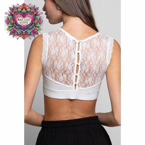 POL Ivory Floral Lace Mesh Crop Top Bralette